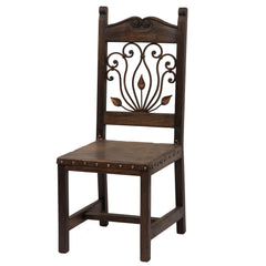 Barn Wood & Leather Side Chair with Wrought Iron Back (Set of 2) - FWC 0002