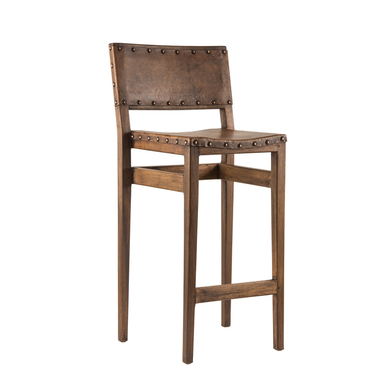 Low Back Barn Wood & Leather Bar Stool (30" Seat Height), Set of (2)  - FWC 0011