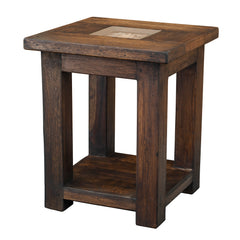 Reclaimed Wood Iron Forged End Table with Tier  20-in width  -  FWST 0001