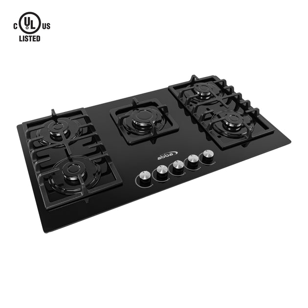 Abba 36-in 5 Burner Gas on Glass Cooktop, Size: 36 in, Black