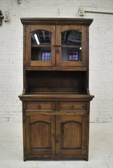 Rustic Wooden Cabinet with Display Cabinet with Two Glass Doors, Sideboard with Two Drawers, and Wrought Iron Hardware - WC-009