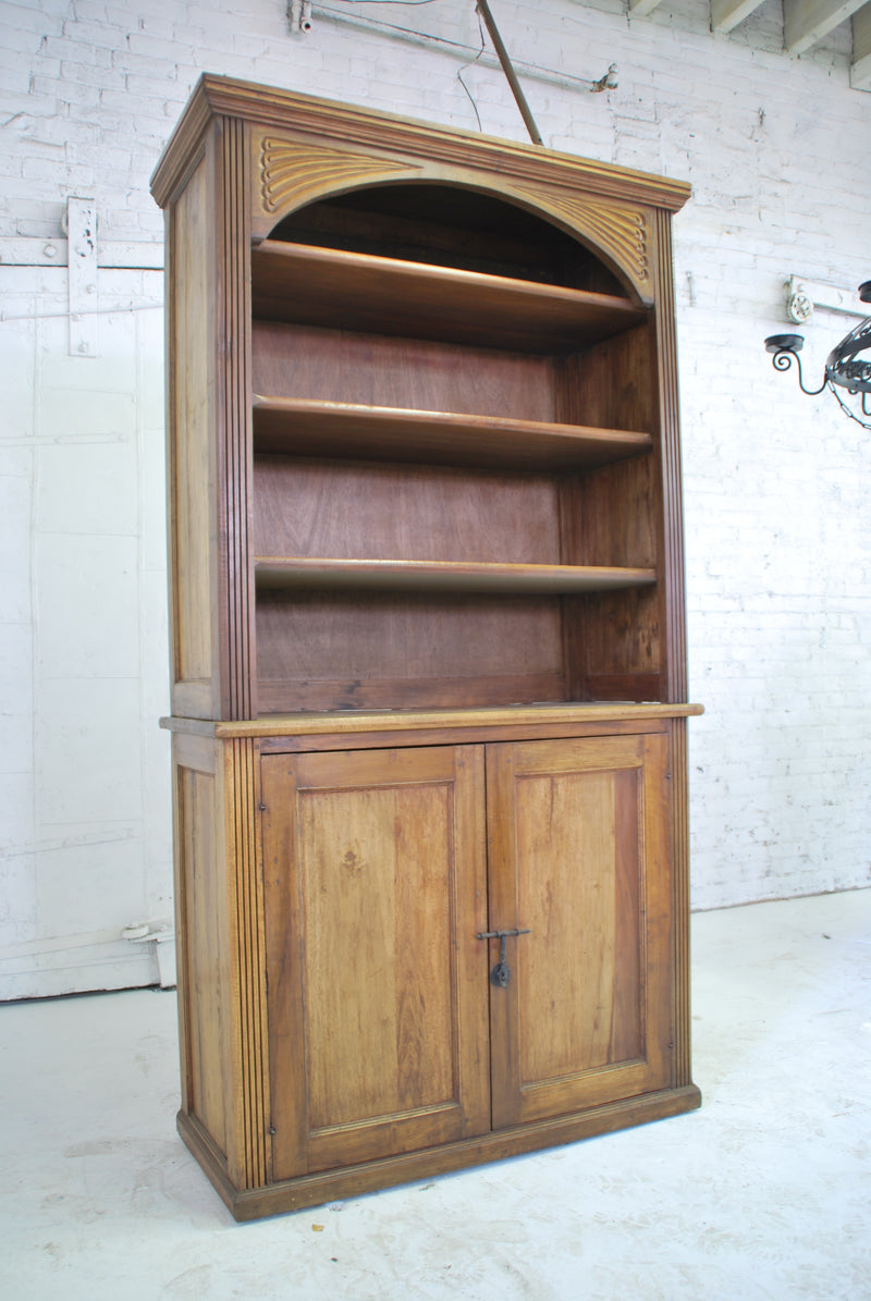 Classic Design Bookcase in Solid Wood - Four Shelves and Two Drawers with Wrought Iron Pin - WB-011