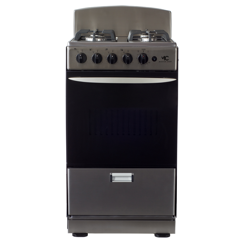 Master-Chef - 20" Stainless Steel B Gas Space Saver Range with 2.4 CFT Oven Capacity - Italian SABAF Sealed Burners, 1 Ultra-Fast, 3 Fast – Easy to Clean, Iron Grates, Cool Knobs - L 21" W 20" H 41"