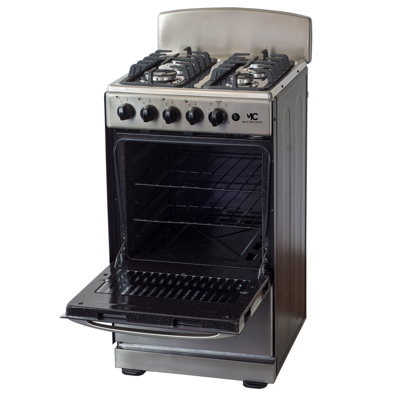 Master-Chef - 20" Stainless Steel B Gas Space Saver Range with 2.4 CFT Oven Capacity - Italian SABAF Sealed Burners, 1 Ultra-Fast, 3 Fast – Easy to Clean, Iron Grates, Cool Knobs - L 21" W 20" H 41"