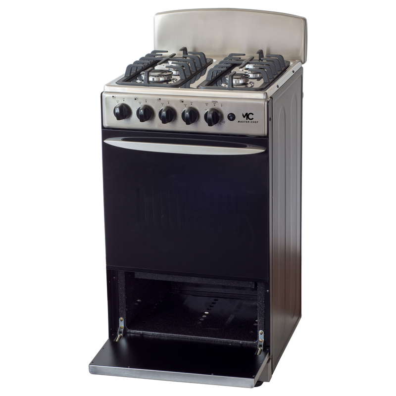 Master-Chef - 20" Stainless Steel B Gas Space Saver Range with 2.4 CFT Oven Capacity - Italian SABAF Sealed Burners, 1 Ultra-Fast, 3 Fast – Easy to Clean, Iron Grates, Cool Knobs - L 21" W 20" H 41"