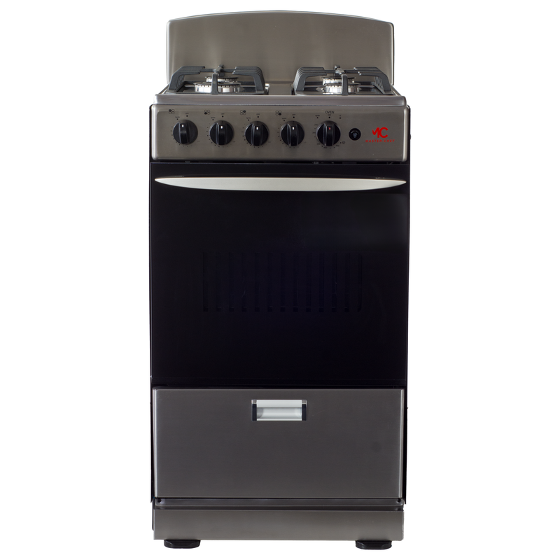 Master-Chef - 20" Stainless Steel R Gas Space Saver Range with 2.4 CFT Oven Capacity - Italian SABAF Sealed Burners, 1 Ultra-Fast, 3 Fast – Easy to Clean, Iron Grates, Cool Knobs - L 21" W 20" H 41"