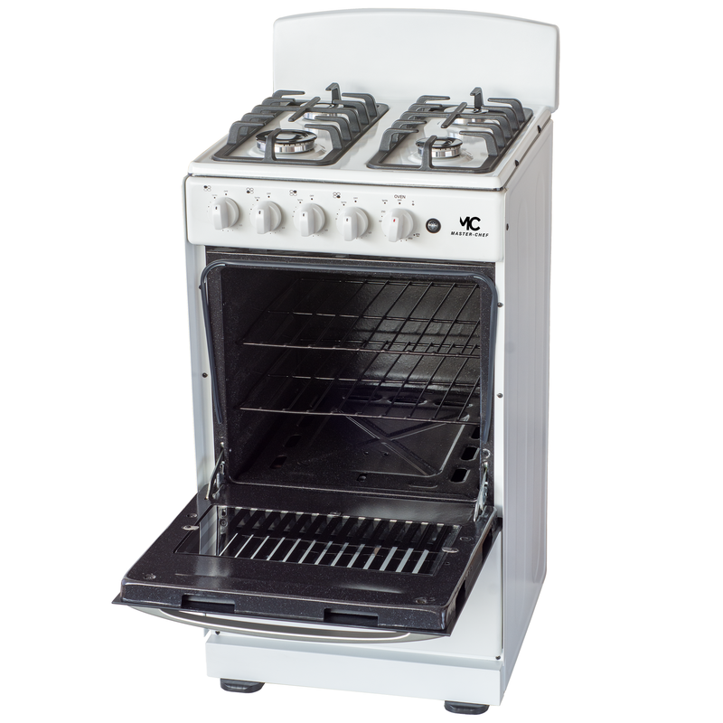 Master-Chef - 20" White B Gas Space Saver Range with 2.4 CFT Oven Capacity - Italian SABAF Sealed Burners, 1 Ultra-Fast, 3 Fast – Easy to Clean, Iron Grates, Cool Knobs - L 21" W 20" H 41"