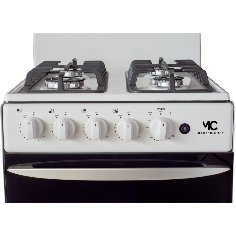 Master-Chef - 20" White B Gas Space Saver Range with 2.4 CFT Oven Capacity - Italian SABAF Sealed Burners, 1 Ultra-Fast, 3 Fast – Easy to Clean, Iron Grates, Cool Knobs - L 21" W 20" H 41"