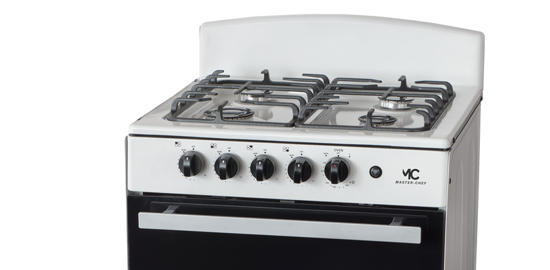 Master-Chef - 24" White B Gas Space Saver Range with 3.0 CFT Oven Capacity - Italian SABAF Sealed Burners, 1 Ultra-Fast, 3 Fast – Easy to Clean, Iron Grates, Cool Knobs - L 21" W 24" H 41"