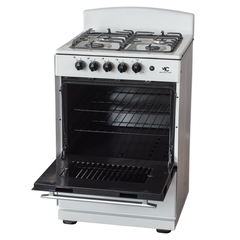 Master-Chef - 24" White B Gas Space Saver Range with 3.0 CFT Oven Capacity - Italian SABAF Sealed Burners, 1 Ultra-Fast, 3 Fast – Easy to Clean, Iron Grates, Cool Knobs - L 21" W 24" H 41"
