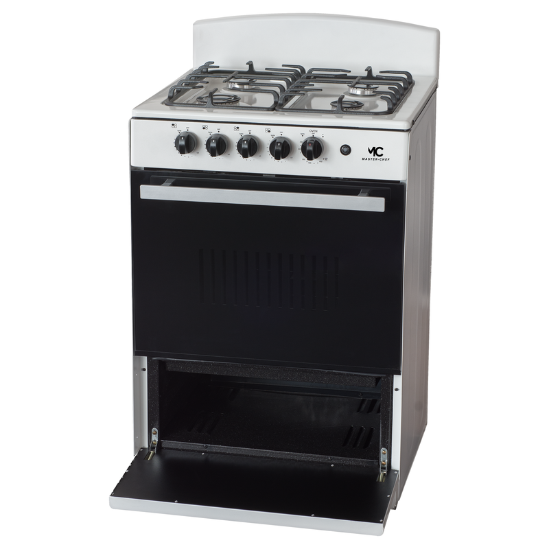 Master-Chef - 24" White B Gas Space Saver Range with 3.0 CFT Oven Capacity - Italian SABAF Sealed Burners, 1 Ultra-Fast, 3 Fast – Easy to Clean, Iron Grates, Cool Knobs - L 21" W 24" H 41"