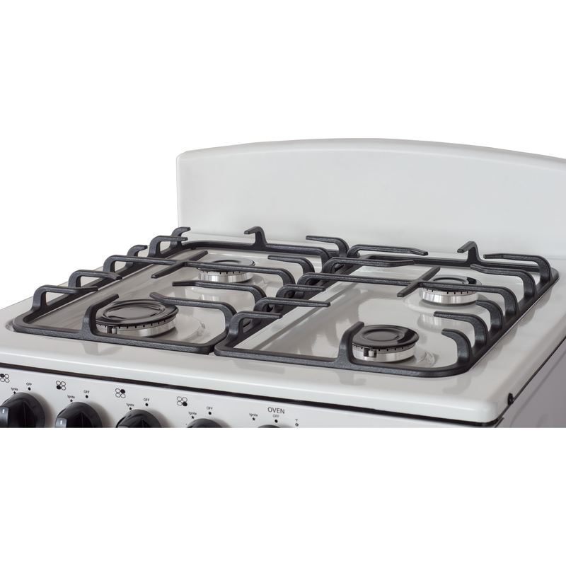 Master-Chef - 24" White B Gas Space Saver Range with 3.0 CFT Oven Capacity - Italian SABAF Sealed Burners, 1 Ultra-Fast, 3 Fast – Easy to Clean, Iron Grates, Cool Knobs - L 21" W 24" H 41"