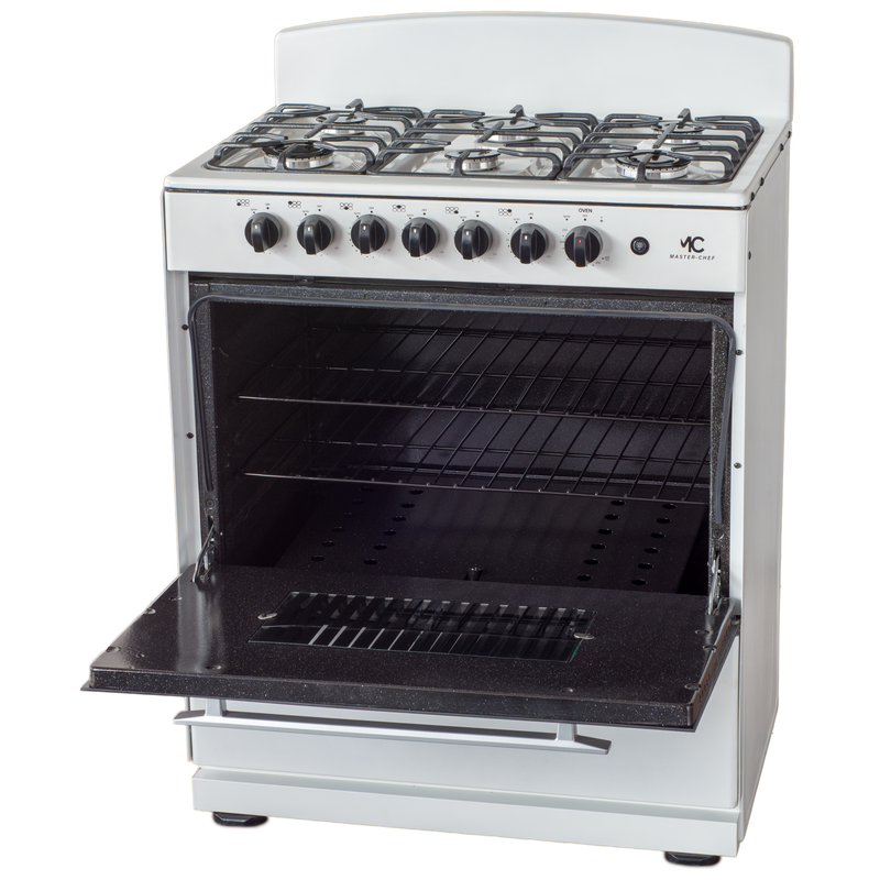 Master-Chef - 30" White B Gas Space Saver Range with 4.0 CFT Oven Capacity - Italian SABAF Sealed Burners, 3 Ultra-Fast, 3 Fast – Easy to Clean, Iron Grates, Cool Knobs - L 21" W 30" H 41"