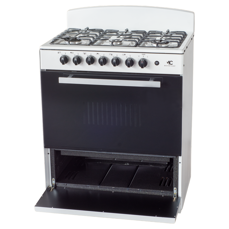 Master-Chef - 30" White B Gas Space Saver Range with 4.0 CFT Oven Capacity - Italian SABAF Sealed Burners, 3 Ultra-Fast, 3 Fast – Easy to Clean, Iron Grates, Cool Knobs - L 21" W 30" H 41"
