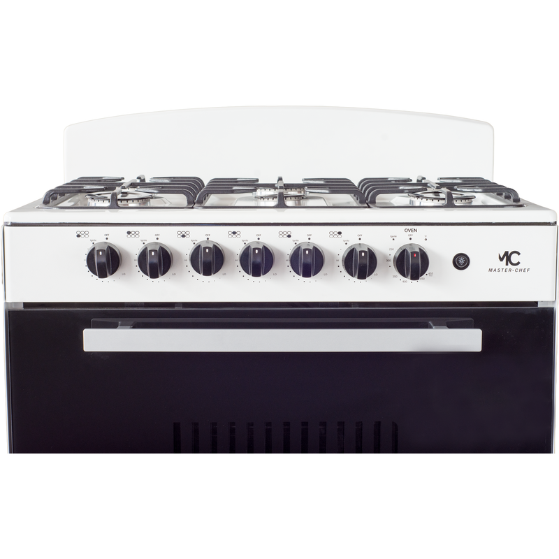 Master-Chef - 30" White B Gas Space Saver Range with 4.0 CFT Oven Capacity - Italian SABAF Sealed Burners, 3 Ultra-Fast, 3 Fast – Easy to Clean, Iron Grates, Cool Knobs - L 21" W 30" H 41"