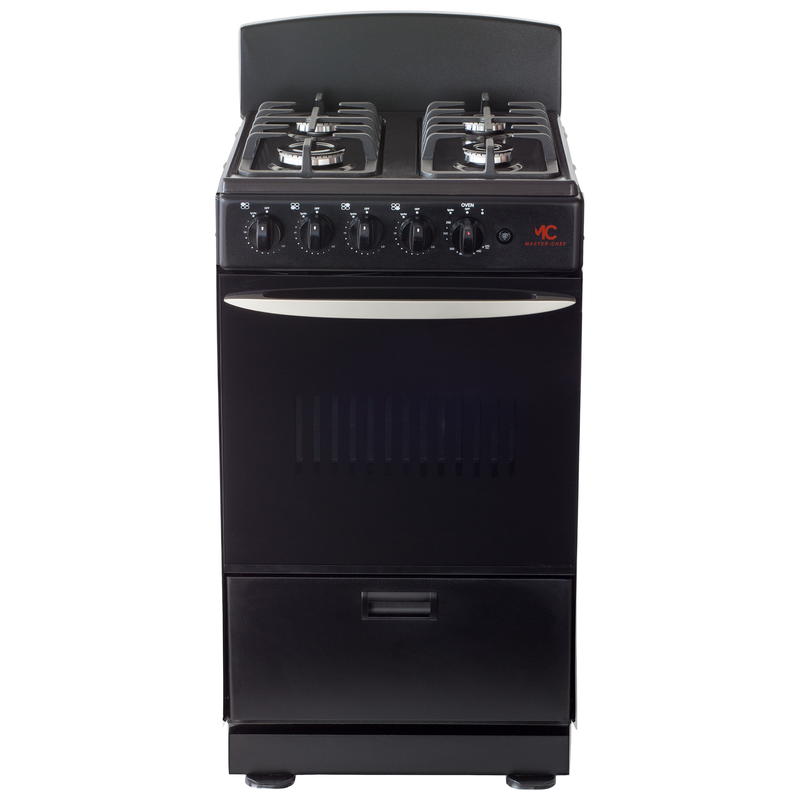 Master-Chef - 20" Black R Gas Space Saver Range with 2.4 CFT Oven Capacity - Italian SABAF Sealed Burners, 1 Ultra-Fast, 3 Fast – Easy to Clean, Iron Grates, Cool Knobs - L 21" W 20" H 41"