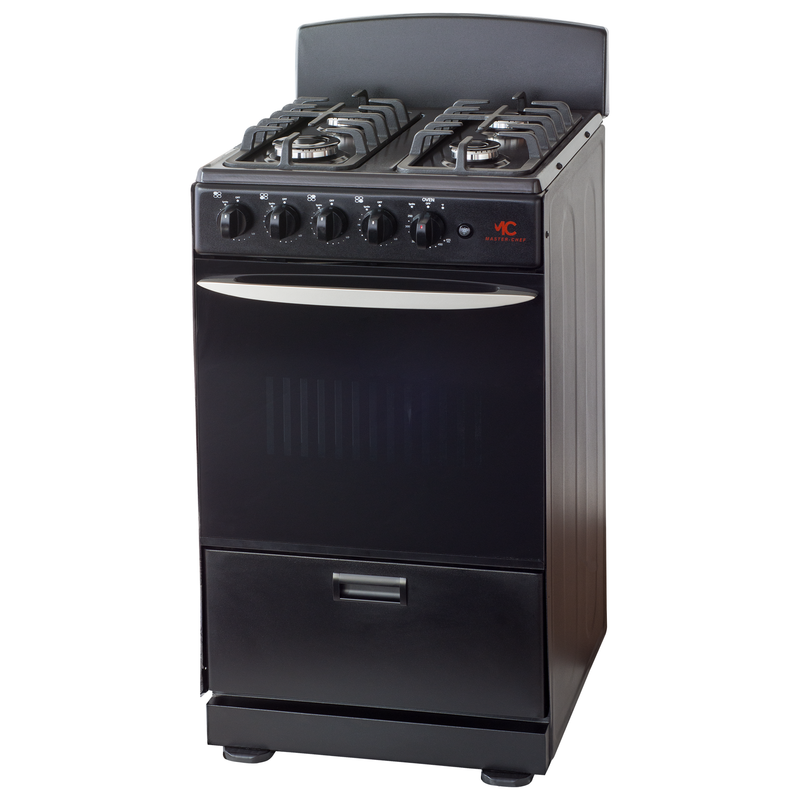 Master-Chef - 20" Black R Gas Space Saver Range with 2.4 CFT Oven Capacity - Italian SABAF Sealed Burners, 1 Ultra-Fast, 3 Fast – Easy to Clean, Iron Grates, Cool Knobs - L 21" W 20" H 41"