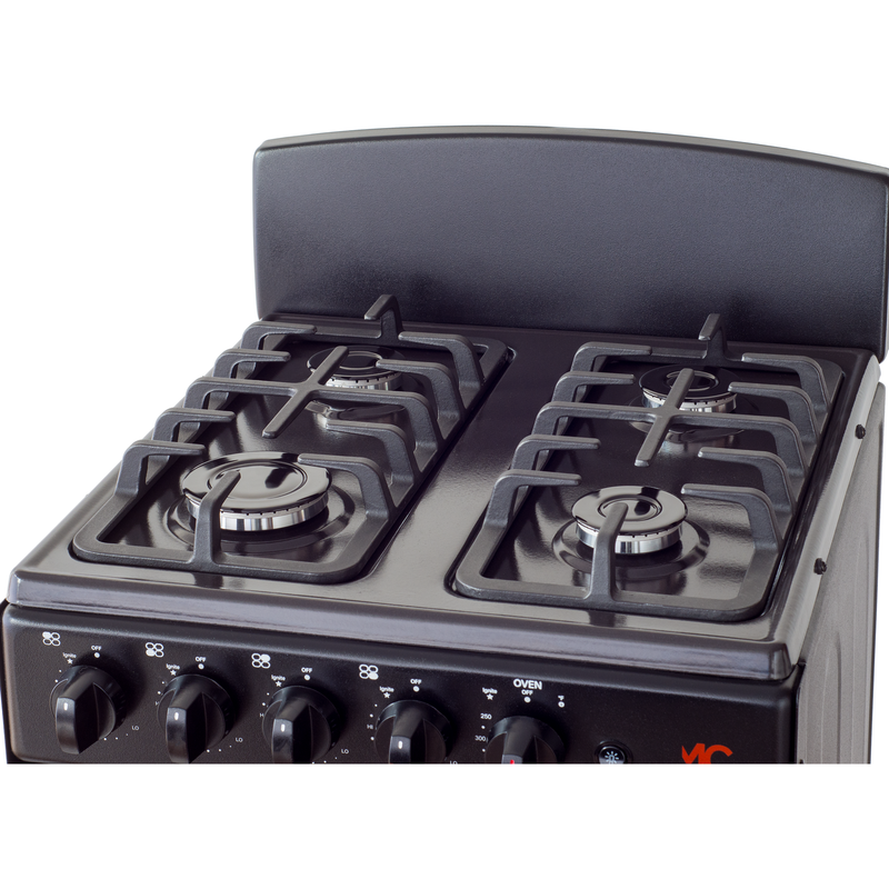 Master-Chef - 20" Black R Gas Space Saver Range with 2.4 CFT Oven Capacity - Italian SABAF Sealed Burners, 1 Ultra-Fast, 3 Fast – Easy to Clean, Iron Grates, Cool Knobs - L 21" W 20" H 41"