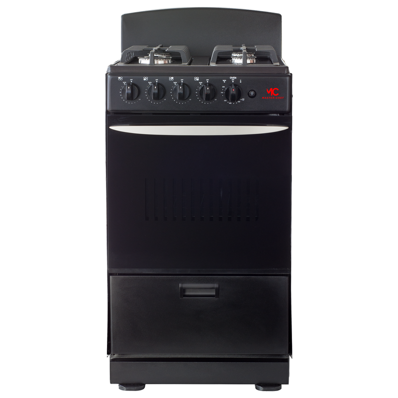 Master-Chef - Black 20" Gas Space Saver Range with 2.4 CFT Oven Capacity - Italian SABAF Sealed Burners, 1 Ultra-Fast and 3 Fast – Easy to Clean, Iron Grates, and Cool Knobs CSA Certified