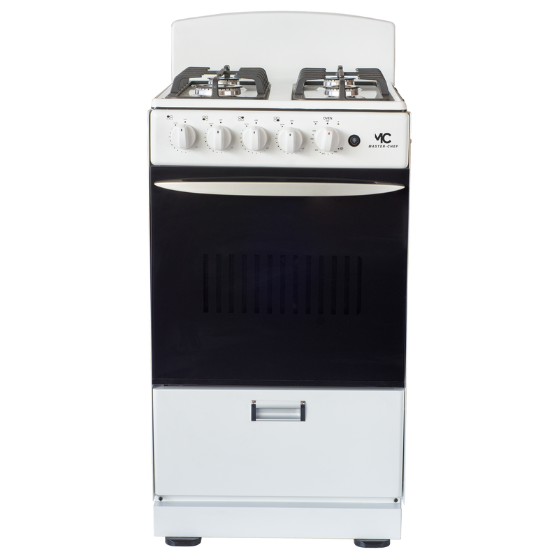 Master-Chef - White 20" Gas Space Saver Range with 2.4 CFT Oven Capacity - Italian SABAF Sealed Burners, 1 Ultra-Fast and 3 Fast – Easy to Clean, Iron Grates, and Cool Knobs CSA Certified