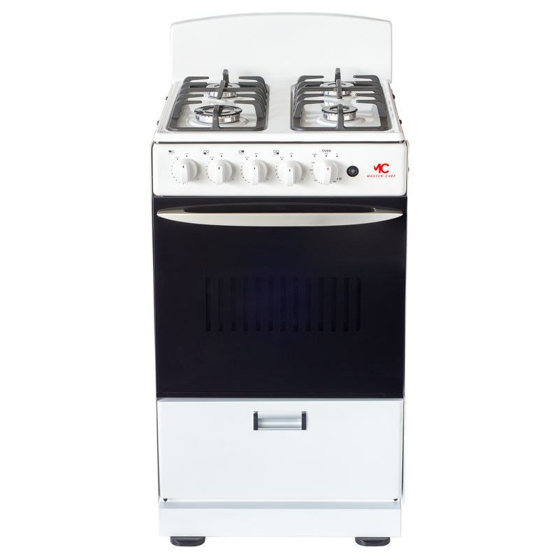 Master-Chef - 20" White R Gas Space Saver Range with 2.4 CFT Oven Capacity - Italian SABAF Sealed Burners, 1 Ultra-Fast, 3 Fast – Easy to Clean, Iron Grates, Cool Knobs - L 21" W 20" H 41"