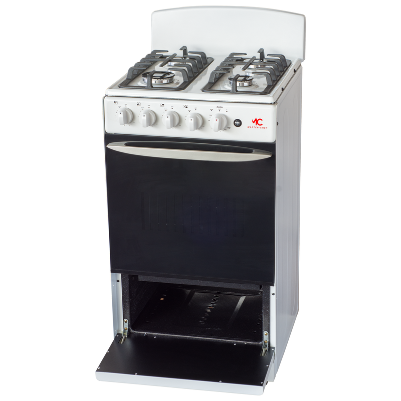 Master-Chef - 20" White R Gas Space Saver Range with 2.4 CFT Oven Capacity - Italian SABAF Sealed Burners, 1 Ultra-Fast, 3 Fast – Easy to Clean, Iron Grates, Cool Knobs - L 21" W 20" H 41"