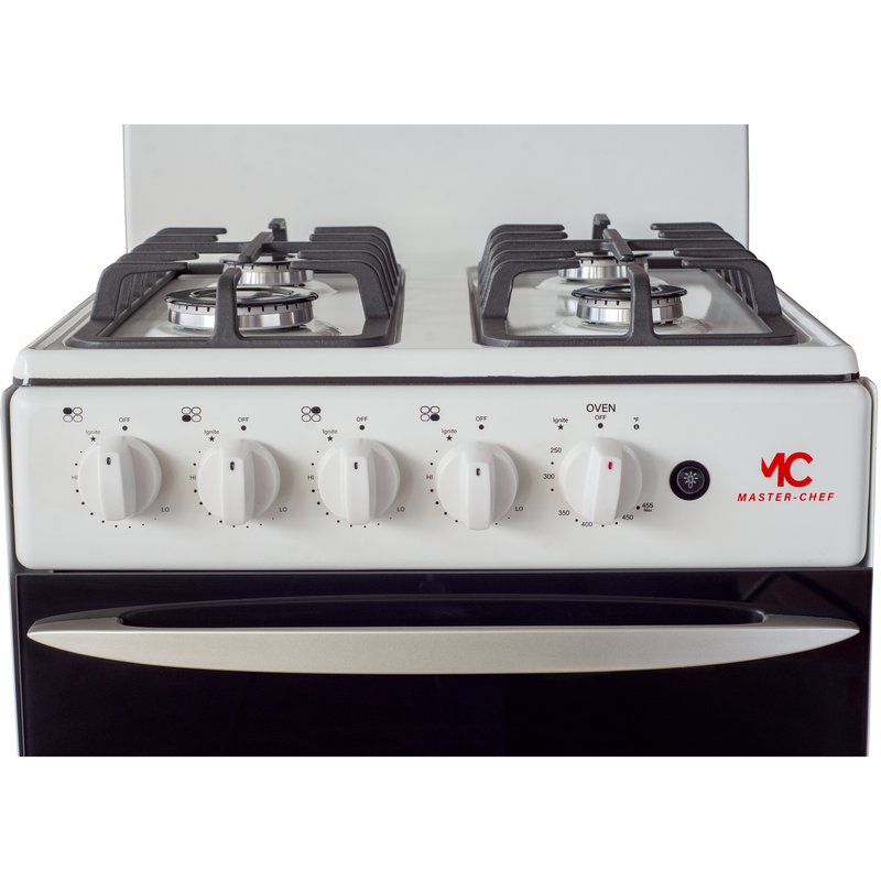 Master-Chef - 20" White R Gas Space Saver Range with 2.4 CFT Oven Capacity - Italian SABAF Sealed Burners, 1 Ultra-Fast, 3 Fast – Easy to Clean, Iron Grates, Cool Knobs - L 21" W 20" H 41"
