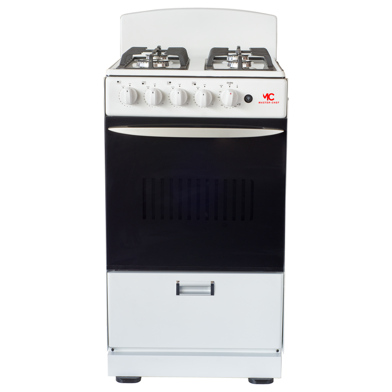 Master-Chef - 20" White R Gas Space Saver Range with 2.4 CFT Oven Capacity - Italian SABAF Sealed Burners, 1 Ultra-Fast, 3 Fast – Easy to Clean, Iron Grates, Cool Knobs - L 21" W 20" H 41"