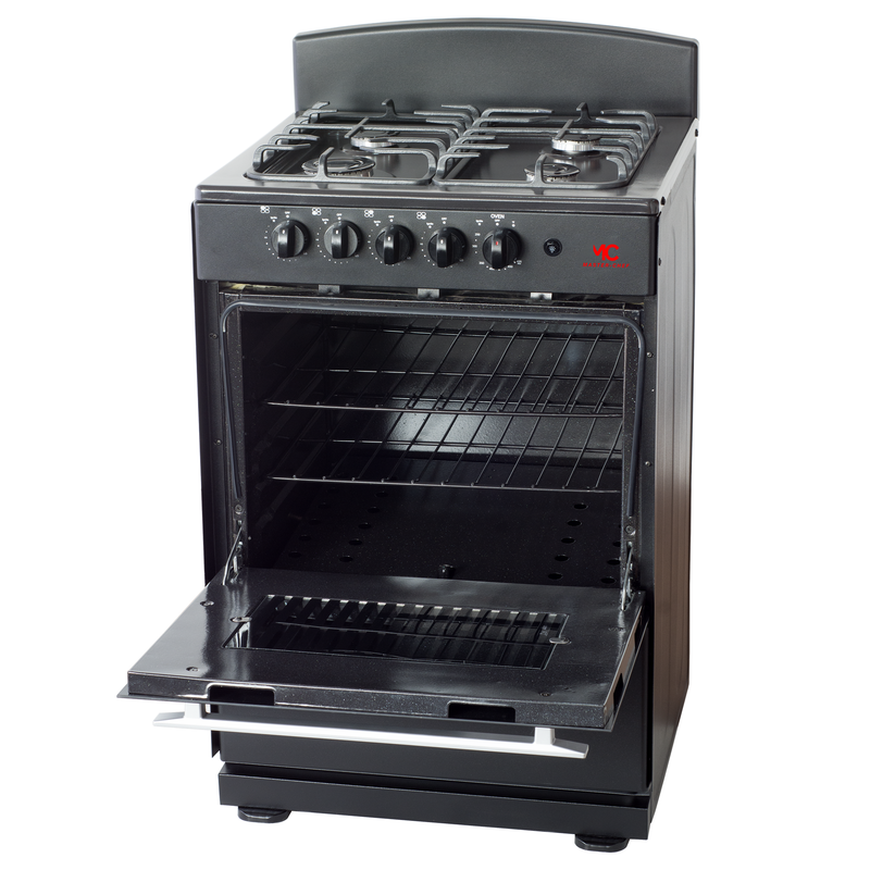 Master-Chef - 24" Black R Gas Space Saver Range with 3.0 CFT Oven Capacity - Italian SABAF Sealed Burners, 1 Ultra-Fast, 3 Fast – Easy to Clean, Iron Grates, Cool Knobs - L 21" W 24" H 41"