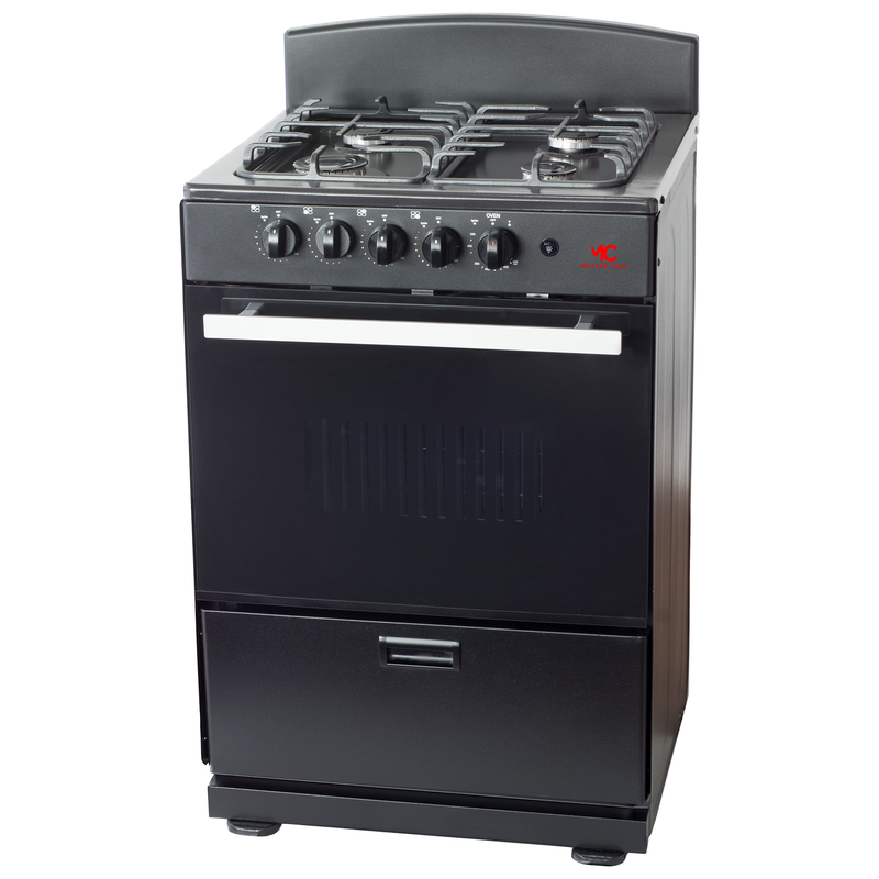 Master-Chef - 24" Black R Gas Space Saver Range with 3.0 CFT Oven Capacity - Italian SABAF Sealed Burners, 1 Ultra-Fast, 3 Fast – Easy to Clean, Iron Grates, Cool Knobs - L 21" W 24" H 41"