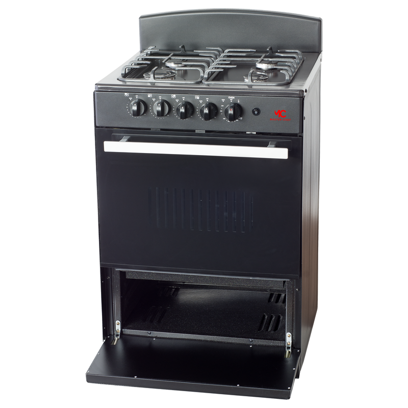 Master-Chef - 24" Black R Gas Space Saver Range with 3.0 CFT Oven Capacity - Italian SABAF Sealed Burners, 1 Ultra-Fast, 3 Fast – Easy to Clean, Iron Grates, Cool Knobs - L 21" W 24" H 41"