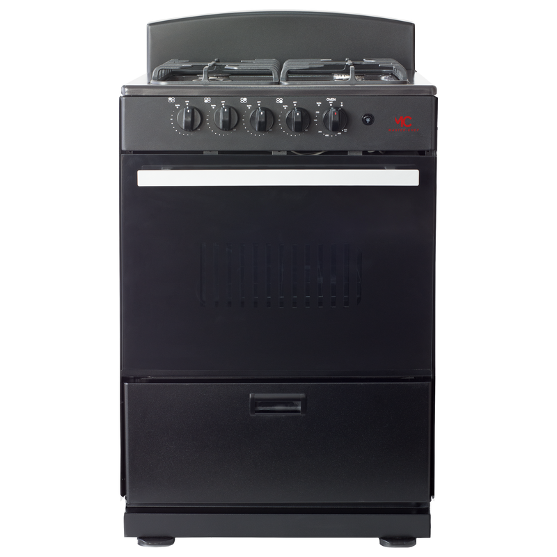 Master-Chef - Black 24" Gas Space Saver Range with 3.0 CFT Oven Capacity - Italian SABAF Sealed Burners, 1 Ultra-Fast and 3 Fast – Easy to Clean, Iron Grates, and Cool Knobs CSA Certified