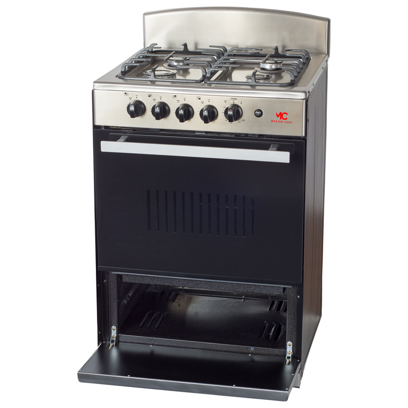 Master-Chef - 24" Stainless Steel R Gas Space Saver Range with 3.0 CFT Oven Capacity - Italian SABAF Sealed Burners, 1 Ultra-Fast, 3 Fast – Easy to Clean, Iron Grates, Cool Knobs - L 21" W 24" H 41"