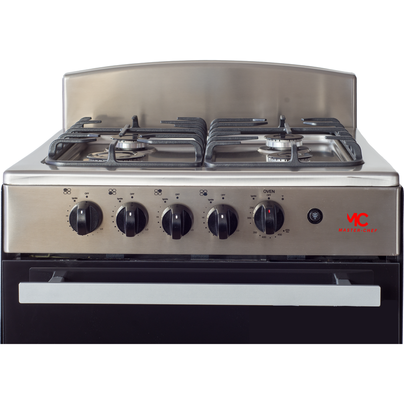 Master-Chef - 24" Stainless Steel R Gas Space Saver Range with 3.0 CFT Oven Capacity - Italian SABAF Sealed Burners, 1 Ultra-Fast, 3 Fast – Easy to Clean, Iron Grates, Cool Knobs - L 21" W 24" H 41"