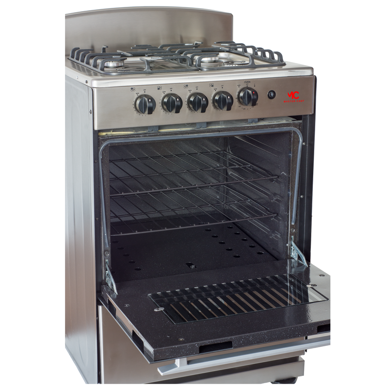 Master-Chef - 24" Stainless Steel R Gas Space Saver Range with 3.0 CFT Oven Capacity - Italian SABAF Sealed Burners, 1 Ultra-Fast, 3 Fast – Easy to Clean, Iron Grates, Cool Knobs - L 21" W 24" H 41"
