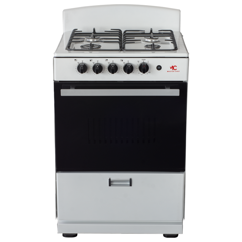 Master-Chef - 24" White R Gas Space Saver Range with 3.0 CFT Oven Capacity - Italian SABAF Sealed Burners, 1 Ultra-Fast, 3 Fast – Easy to Clean, Iron Grates, Cool Knobs - L 21" W 24" H 41"