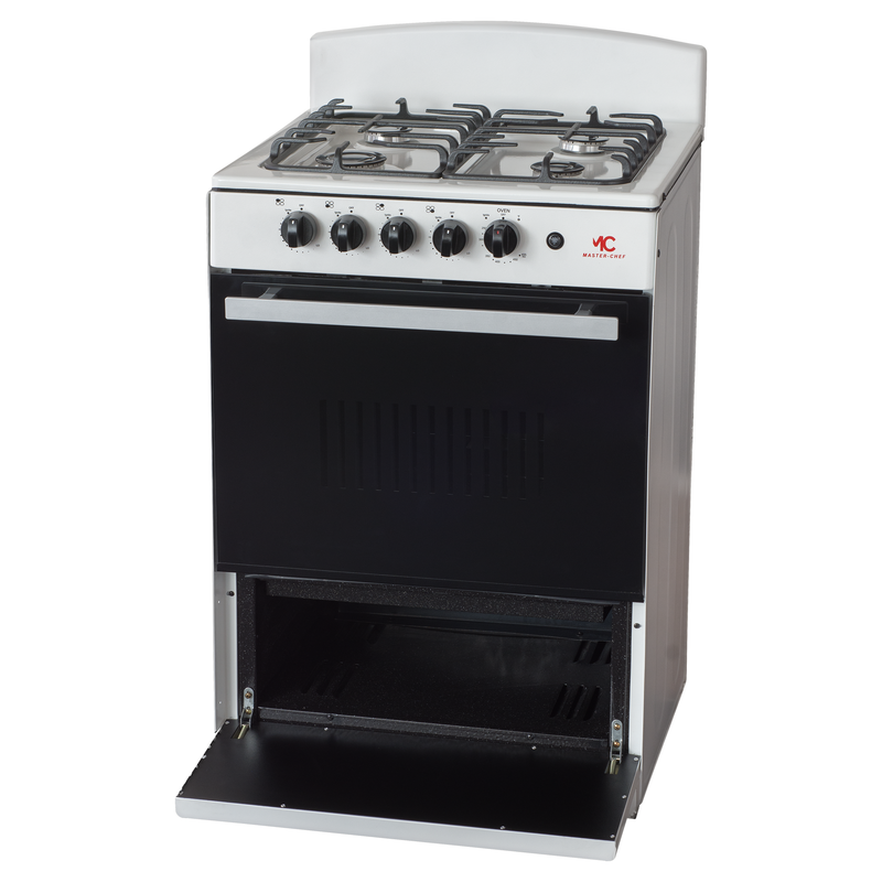 Master-Chef - 24" White R Gas Space Saver Range with 3.0 CFT Oven Capacity - Italian SABAF Sealed Burners, 1 Ultra-Fast, 3 Fast – Easy to Clean, Iron Grates, Cool Knobs - L 21" W 24" H 41"