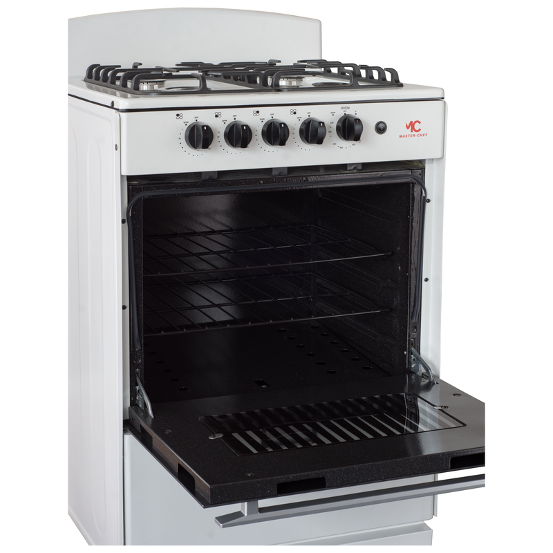 Master-Chef - 24" White R Gas Space Saver Range with 3.0 CFT Oven Capacity - Italian SABAF Sealed Burners, 1 Ultra-Fast, 3 Fast – Easy to Clean, Iron Grates, Cool Knobs - L 21" W 24" H 41"