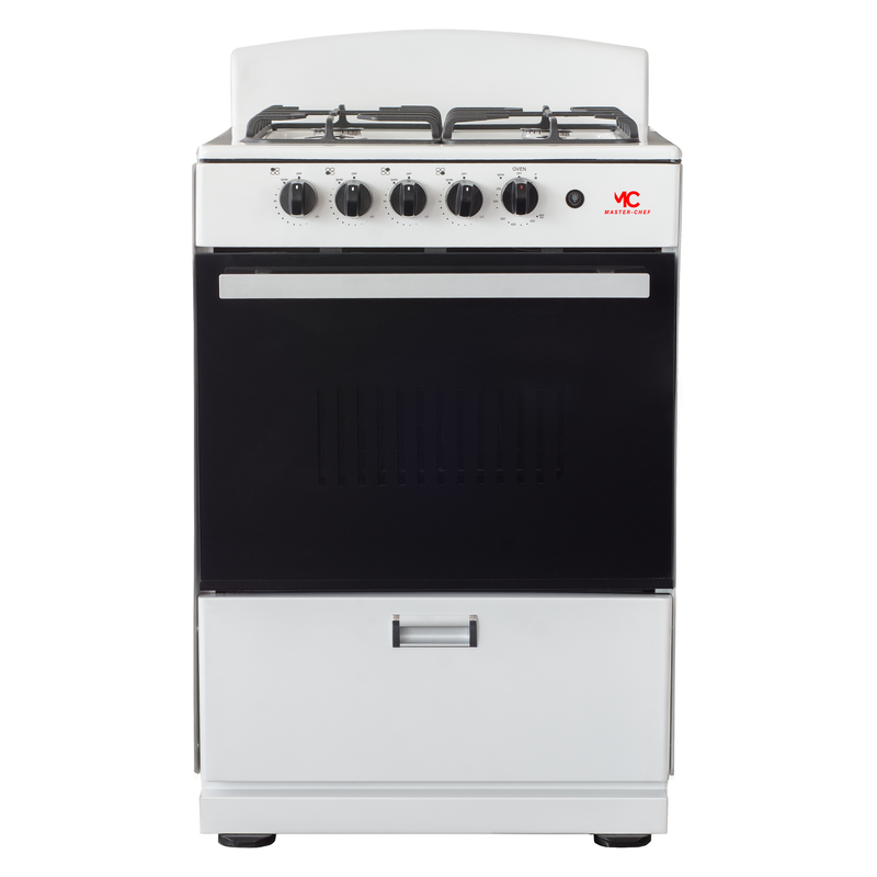 Master-Chef - 24" White R Gas Space Saver Range with 3.0 CFT Oven Capacity - Italian SABAF Sealed Burners, 1 Ultra-Fast, 3 Fast – Easy to Clean, Iron Grates, Cool Knobs - L 21" W 24" H 41"