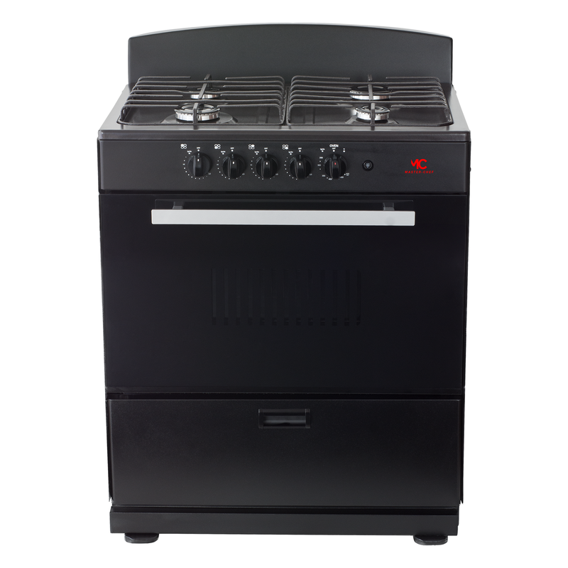 Master-Chef - 30" Black R Gas Space Saver Range with 4.0 CFT Oven Capacity - Italian SABAF Sealed Burners, 2 Ultra-Fast, 2 Fast – Easy to Clean, Iron Grates, Cool Knobs - L 21" W 30" H 41"