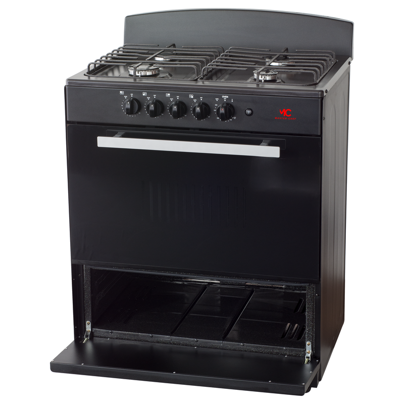 Master-Chef - 30" Black R Gas Space Saver Range with 4.0 CFT Oven Capacity - Italian SABAF Sealed Burners, 2 Ultra-Fast, 2 Fast – Easy to Clean, Iron Grates, Cool Knobs - L 21" W 30" H 41"