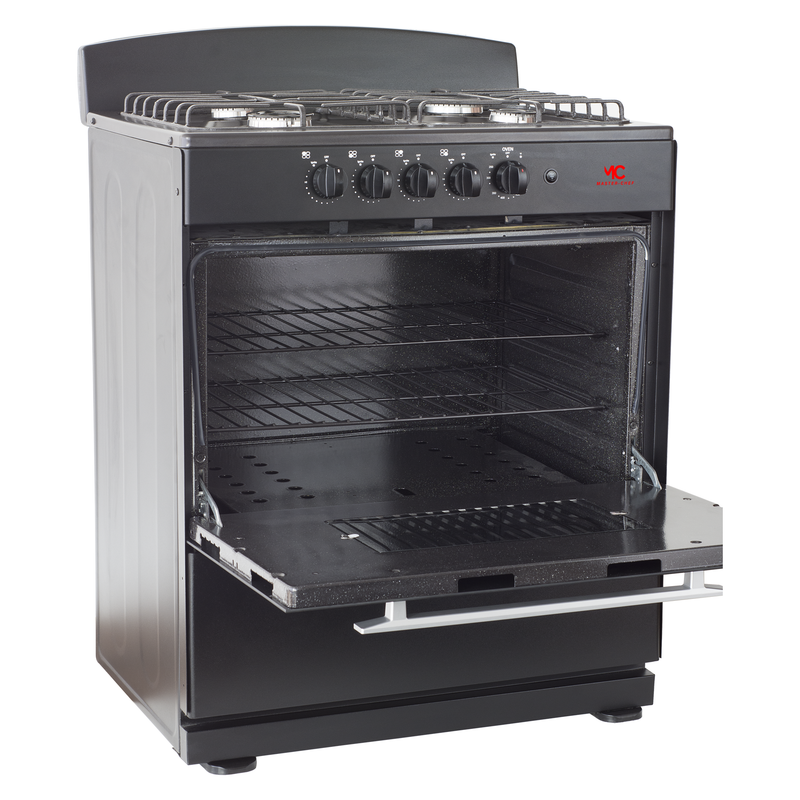 Master-Chef - 30" Black R Gas Space Saver Range with 4.0 CFT Oven Capacity - Italian SABAF Sealed Burners, 2 Ultra-Fast, 2 Fast – Easy to Clean, Iron Grates, Cool Knobs - L 21" W 30" H 41"