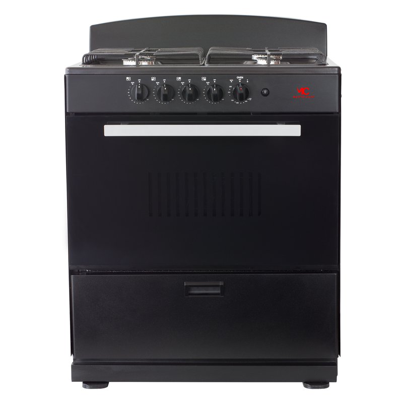Master-Chef - Black 30" Gas Space Saver Range with 4.0 CFT Oven Capacity - Italian SABAF Sealed Burners, 2 Ultra-Fast and 2 Fast – Easy to Clean, Iron Grates, and Cool Knobs CSA Certified