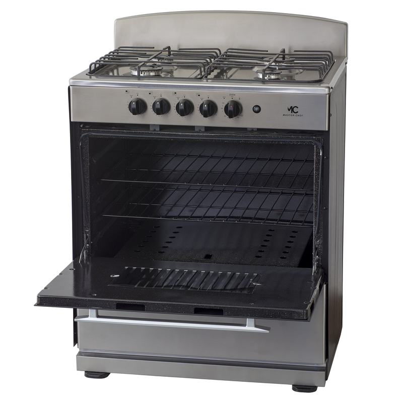 Master-Chef - 30" Stainless Steel B Gas Space Saver Range with 4.0 CFT Oven Capacity - Italian SABAF Sealed Burners, 2 Ultra-Fast, 2 Fast – Easy to Clean, Iron Grates, Cool Knobs - L 21" W 30" H 41"