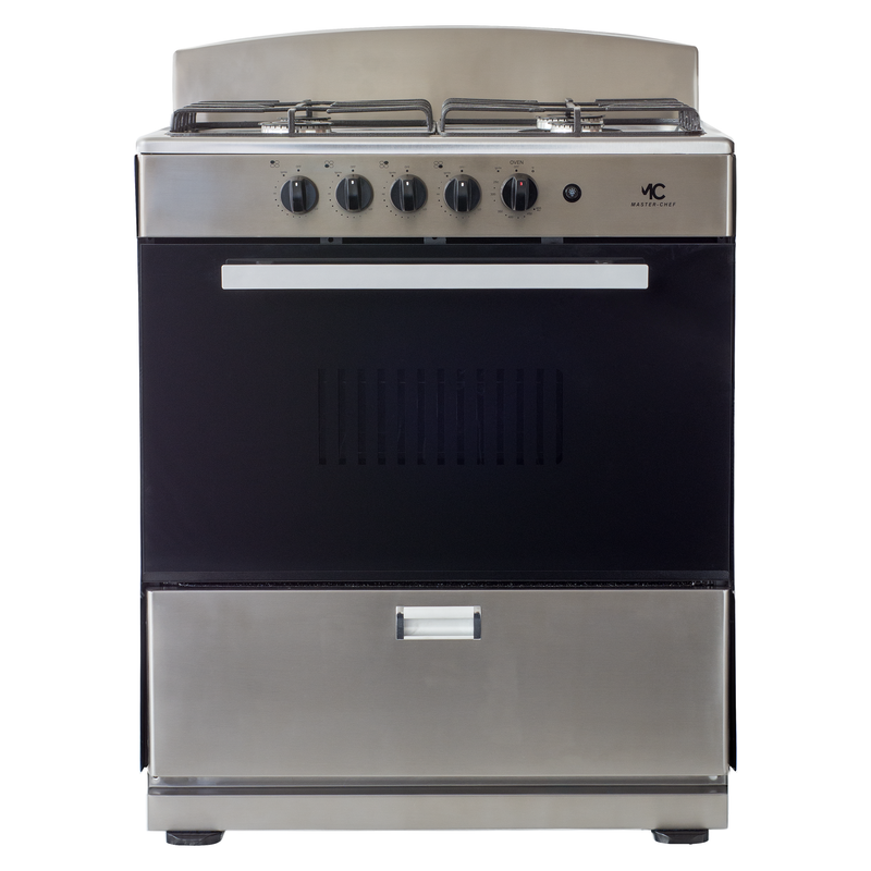 Master-Chef - 30" Stainless Steel B Gas Space Saver Range with 4.0 CFT Oven Capacity - Italian SABAF Sealed Burners, 2 Ultra-Fast, 2 Fast – Easy to Clean, Iron Grates, Cool Knobs - L 21" W 30" H 41"