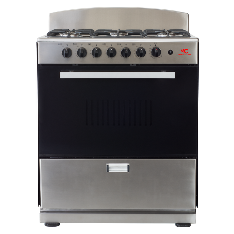 Master-Chef - 30" Stainless Steel R Gas Space Saver Range with 4.0 CFT Oven Capacity - Italian SABAF Sealed Burners, 3 Ultra-Fast, 3 Fast – Easy to Clean, Iron Grates, Cool Knobs - L 21" W 30" H 41"