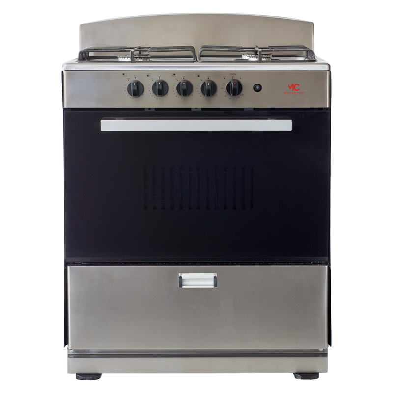 Master-Chef - Stainless Steel 30" Gas Space Saver Range with 4.0 CFT Oven Capacity - Italian SABAF Sealed Burners, 2 Ultra-Fast and 2 Fast – Easy to Clean, Iron Grates, and Cool Knobs CSA Certified