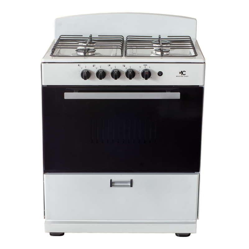 Master-Chef - 30" White R Gas Space Saver Range with 4.0 CFT Oven Capacity - Italian SABAF Sealed Burners, 2 Ultra-Fast, 2 Fast – Easy to Clean, Iron Grates, Cool Knobs - L 21" W 30" H 41"