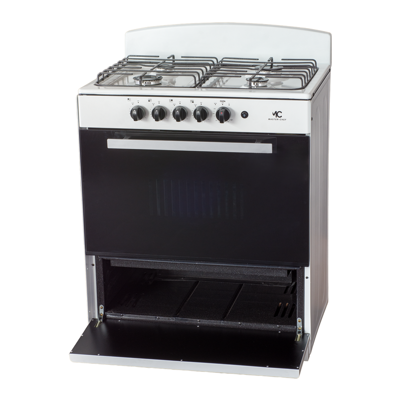 Master-Chef - 30" White R Gas Space Saver Range with 4.0 CFT Oven Capacity - Italian SABAF Sealed Burners, 2 Ultra-Fast, 2 Fast – Easy to Clean, Iron Grates, Cool Knobs - L 21" W 30" H 41"