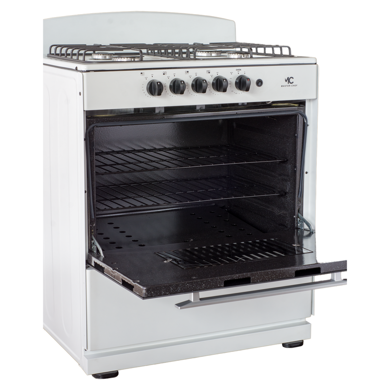Master-Chef - 30" White R Gas Space Saver Range with 4.0 CFT Oven Capacity - Italian SABAF Sealed Burners, 2 Ultra-Fast, 2 Fast – Easy to Clean, Iron Grates, Cool Knobs - L 21" W 30" H 41"